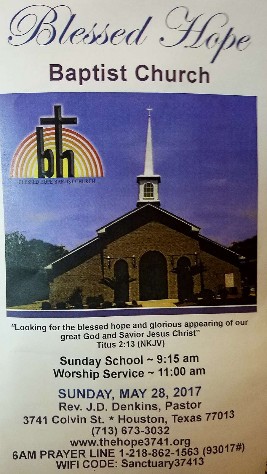 Blessed Hope Baptist Church | 3741 Colvin St, Houston, TX 77013 | Phone: (713) 673-6309