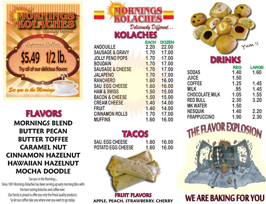 Mornings Kolaches | 2901 W Parkwood Ave, Friendswood, TX 77546 | Phone: (281) 993-5444