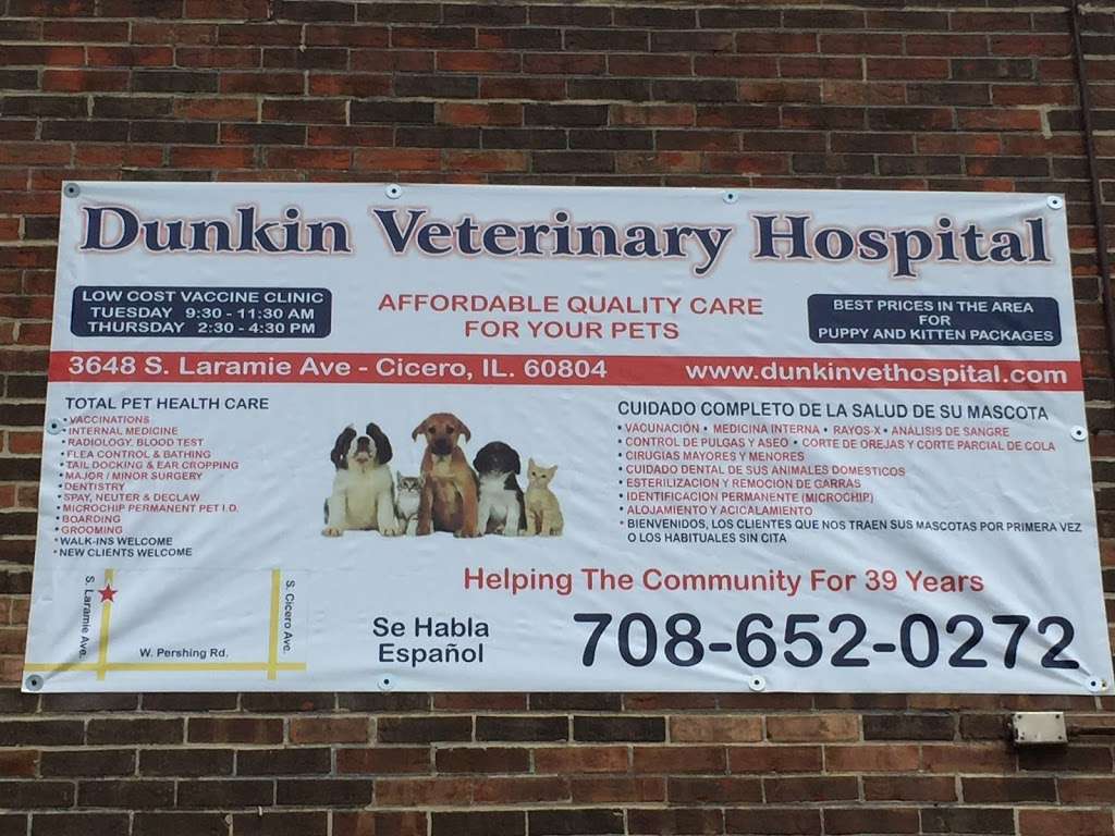 Dunkin Veterinary Hospital | 3648 S Laramie Ave, Cicero, IL 60804, USA | Phone: (708) 652-0272