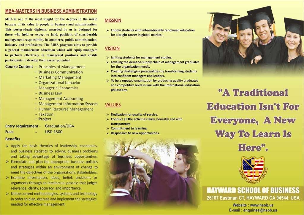 Hayward School of Business | 26107 Eastman Ct, Hayward, CA 94544, USA | Phone: (510) 491-5137