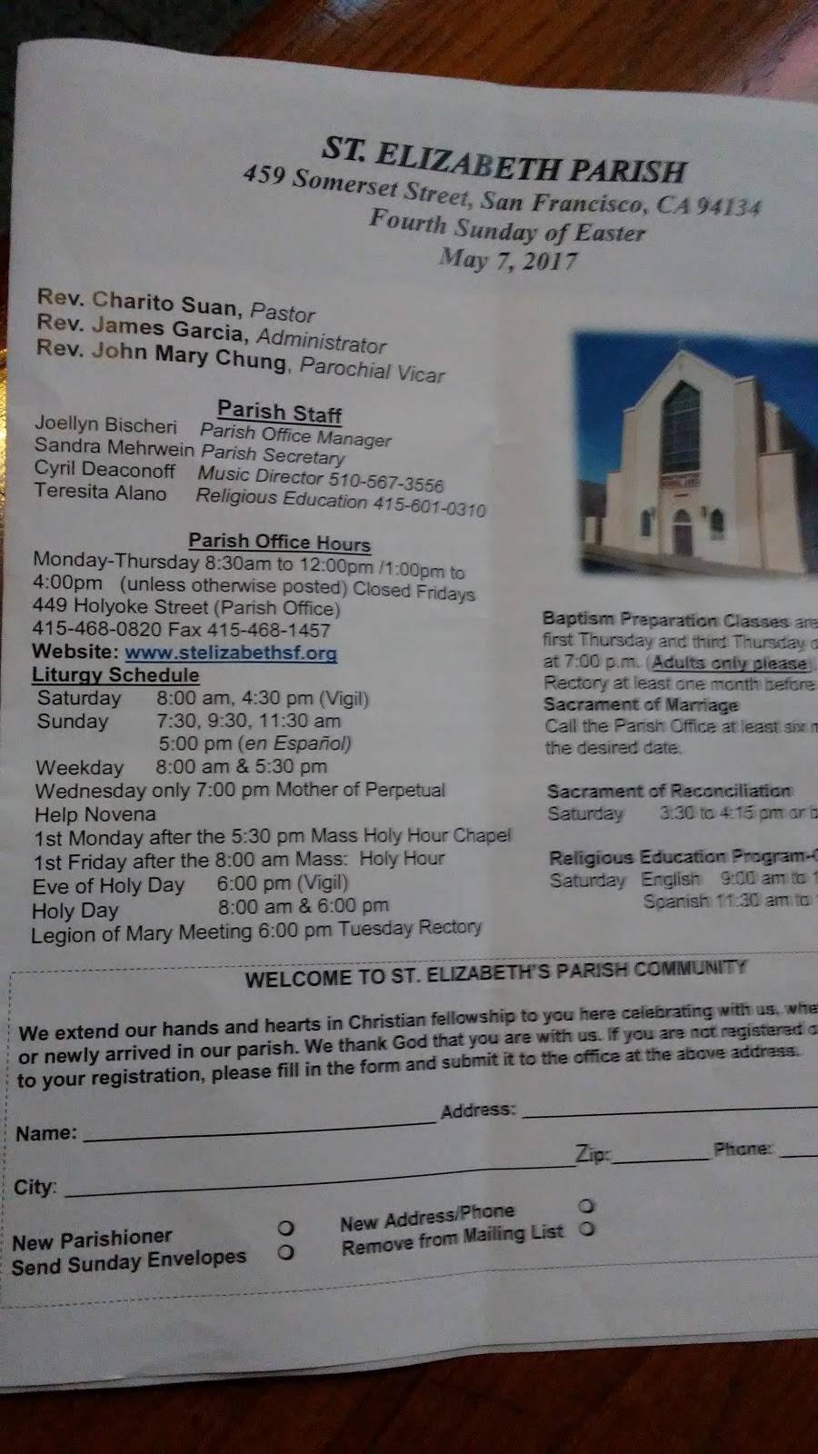 St Elizabeths Catholic Church | 459 Somerset St, San Francisco, CA 94134 | Phone: (415) 468-0820