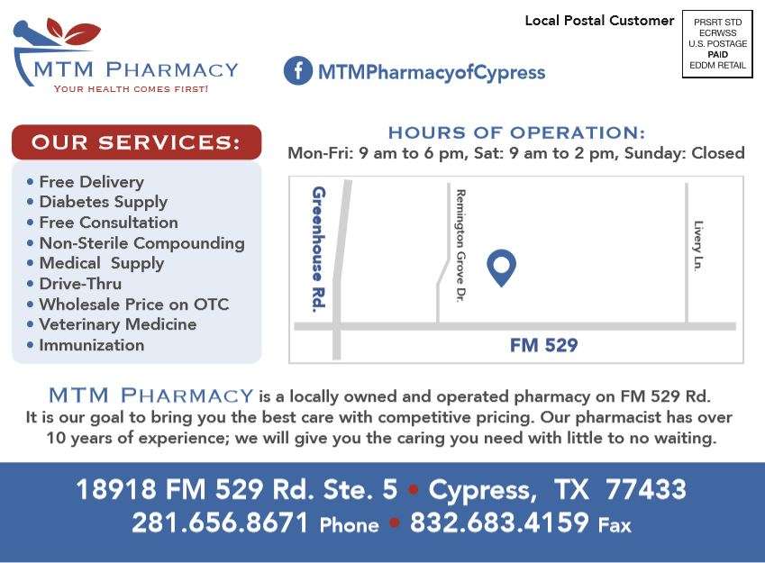 MTM Pharmacy | 18918 FM 529 #5, Cypress, TX 77433, USA | Phone: (281) 656-8671