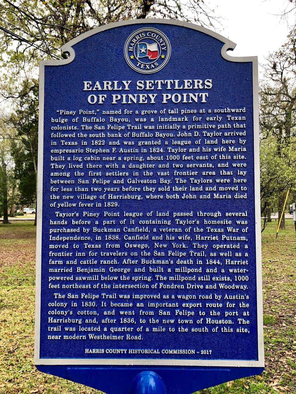 EARLY SETTLERS OF PINEY POINT | Piney Point Village, TX 77063, USA