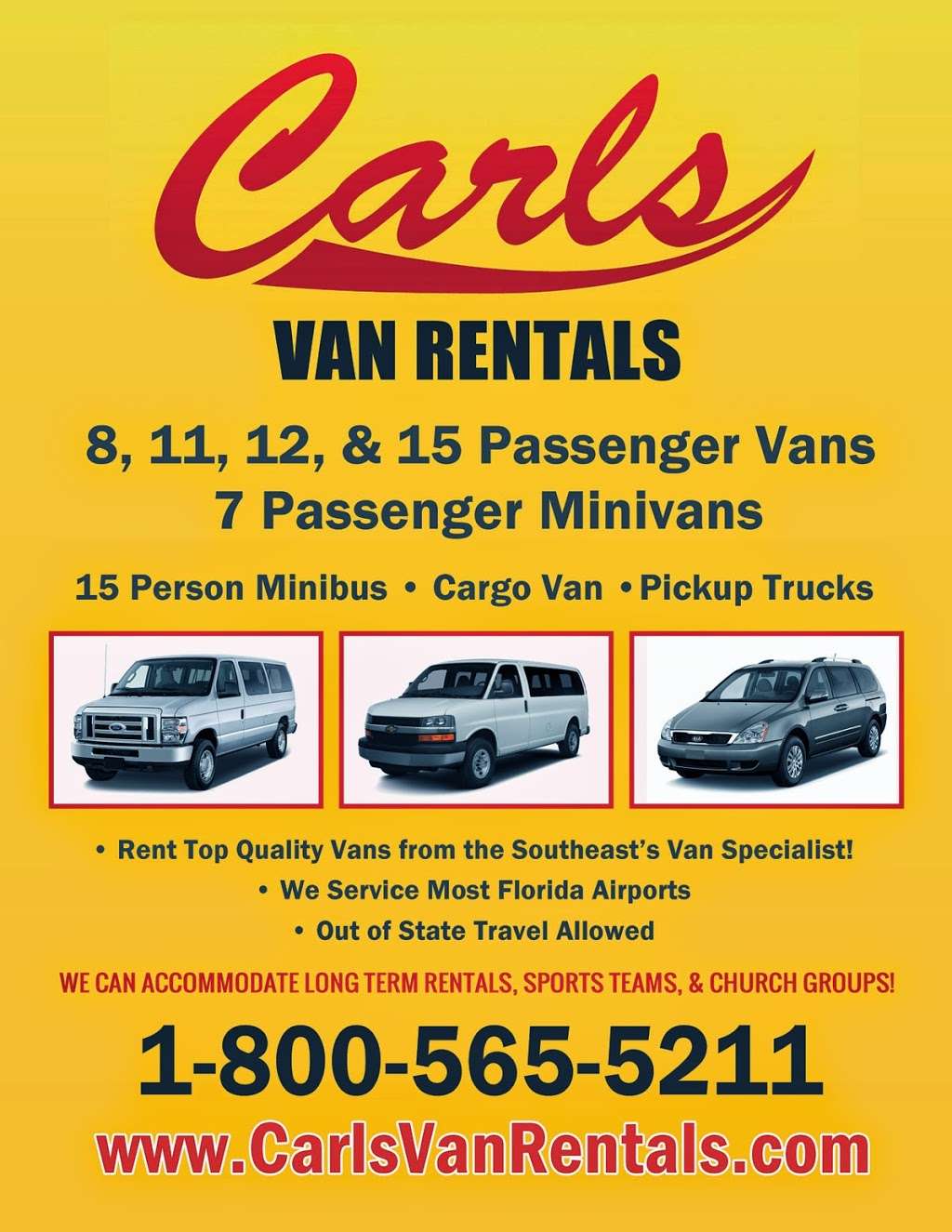 Carls Van Rentals | 4202, 1200 Red Cleveland Blvd, Sanford, FL 32773, USA | Phone: (407) 856-8866
