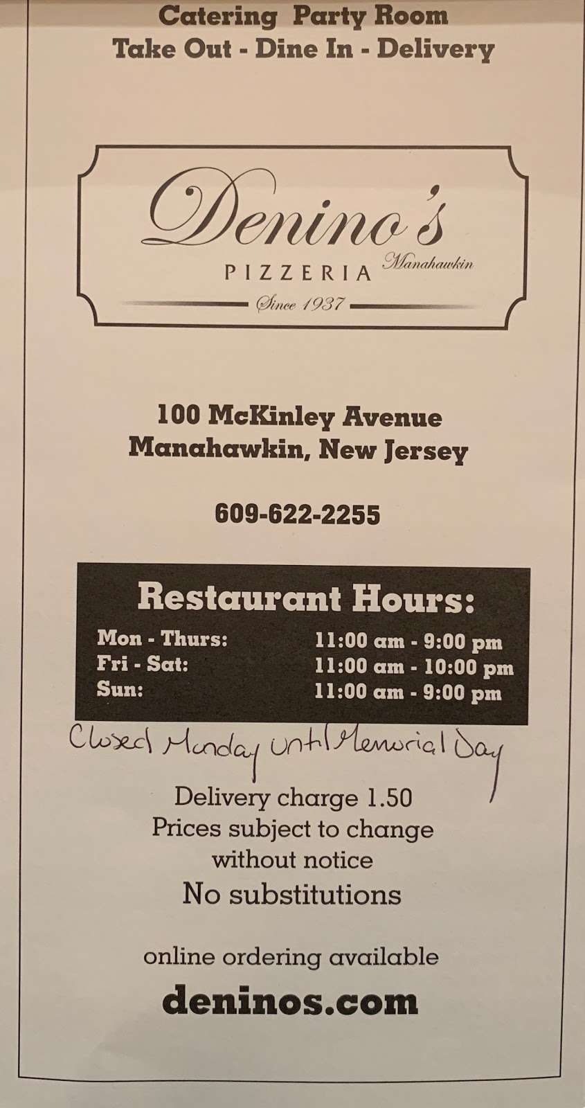 Denino’s Manahawkin | 100 McKinley Ave, Manahawkin, NJ 08050 | Phone: (609) 622-2255