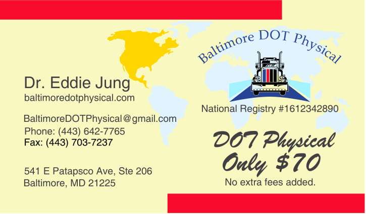 Baltimore DOT Physical | 541 E Patapsco Ave #206, Baltimore, MD 21225 | Phone: (443) 642-7765