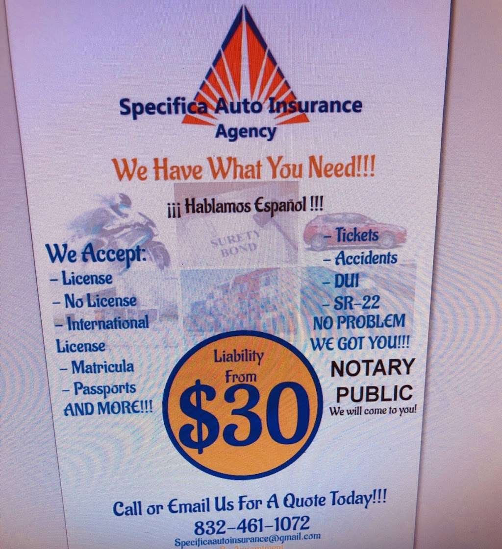 Specifica Auto Insurance | 14531 Ella Blvd #2616, Houston, TX 77014, USA | Phone: (832) 461-1072