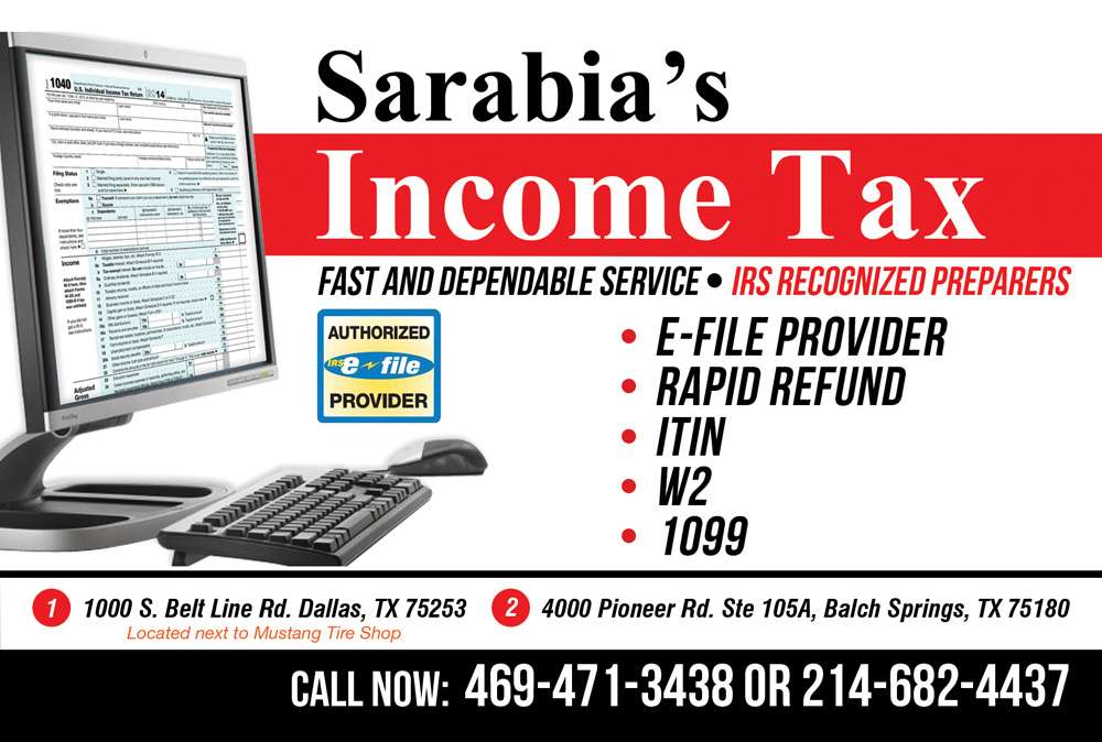 Sarabias Income Tax | 1000 S Beltline Rd, Dallas, TX 75253, USA | Phone: (469) 471-3438