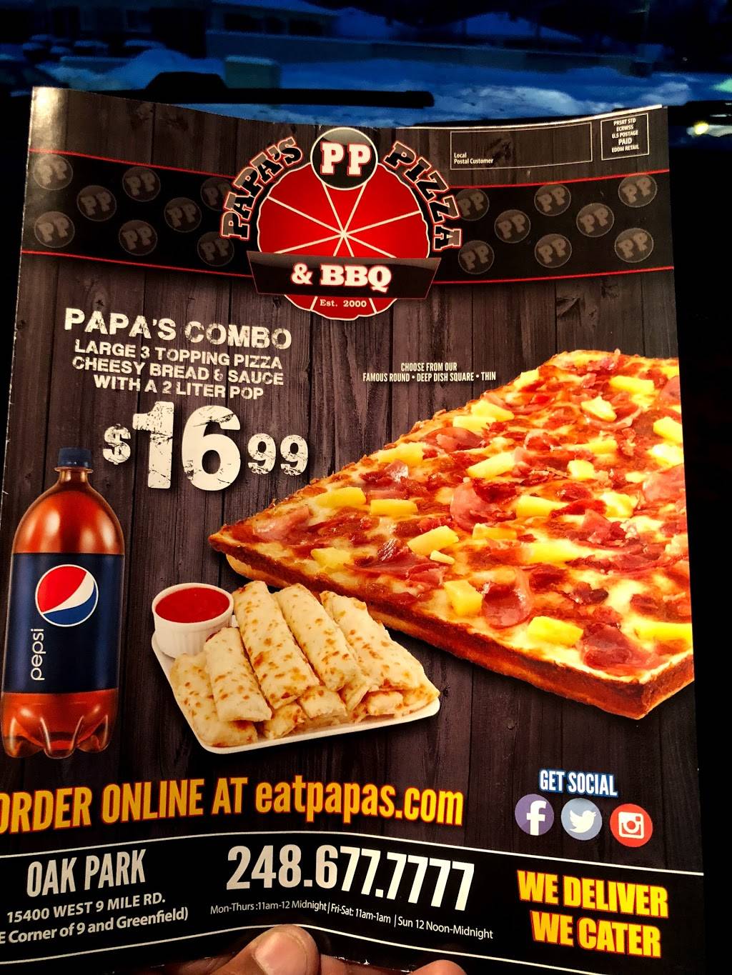 Papas Pizza & BBQ - Oak Park | 15400 W Nine Mile Rd, Oak Park, MI 48237, USA | Phone: (248) 677-7777