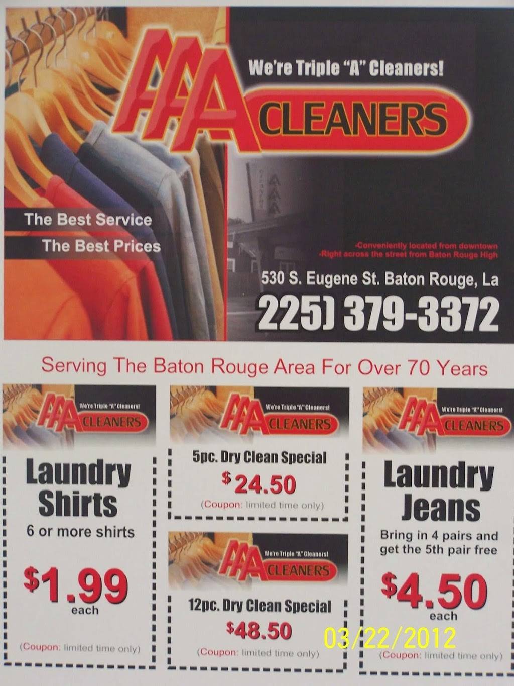 AAA Cleaners | 530 S Eugene St, Baton Rouge, LA 70806, USA | Phone: (225) 379-3372