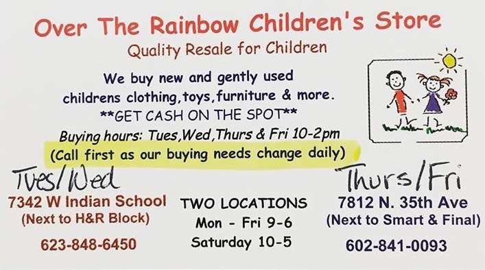 Over The Rainbow Childrens Store | 7812 N 35th Ave, Phoenix, AZ 85051, USA | Phone: (602) 841-0093