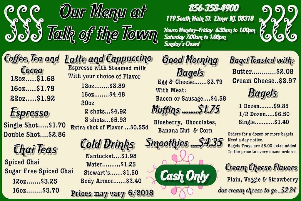 Talk of the Town Coffee Shoppe | 119 S Main St, Elmer, NJ 08318, USA | Phone: (856) 358-4900