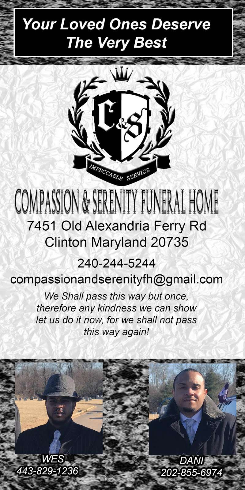 Compassion and Serenity FH | 7451 Old Alexandria Ferry Rd, Clinton, MD 20735, USA | Phone: (240) 244-5244