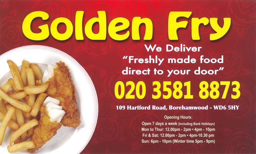 Golden Fry | Hartforde Rd, Borehamwood WD6 5HY, UK | Phone: 020 3581 8873