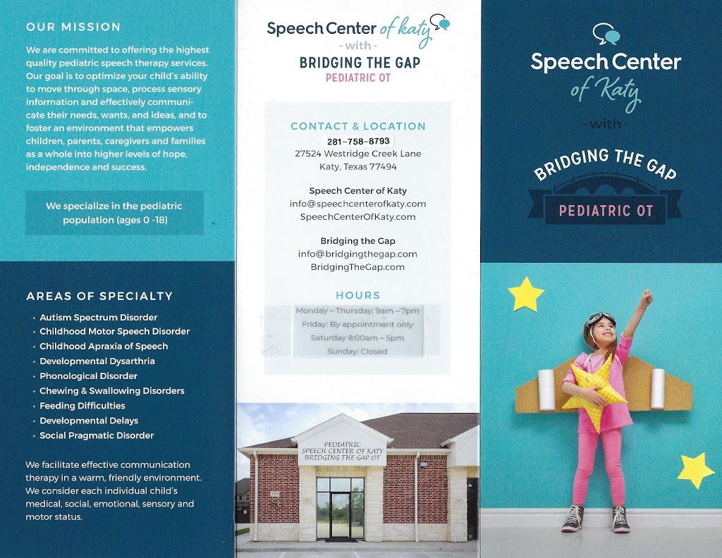 Speech Center of Katy with Bridging the Gap OT | 27524 Westridge Creek Ln Suite A, Katy, TX 77494, USA | Phone: (281) 758-8793