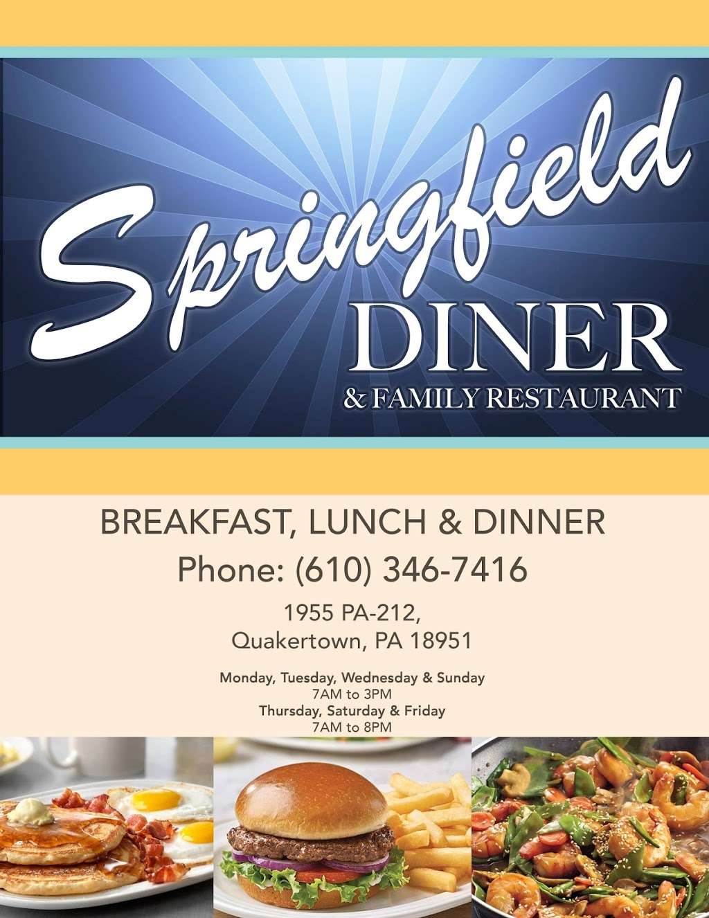 Springfield Diner & Family Restaurant | 1955 PA-212, Quakertown, PA 18951, USA | Phone: (610) 346-7416