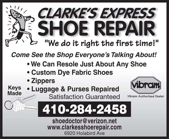 Clarkes Express Shoe Repair | 6920 Holabird Ave, Baltimore, MD 21222, USA | Phone: (410) 284-2458