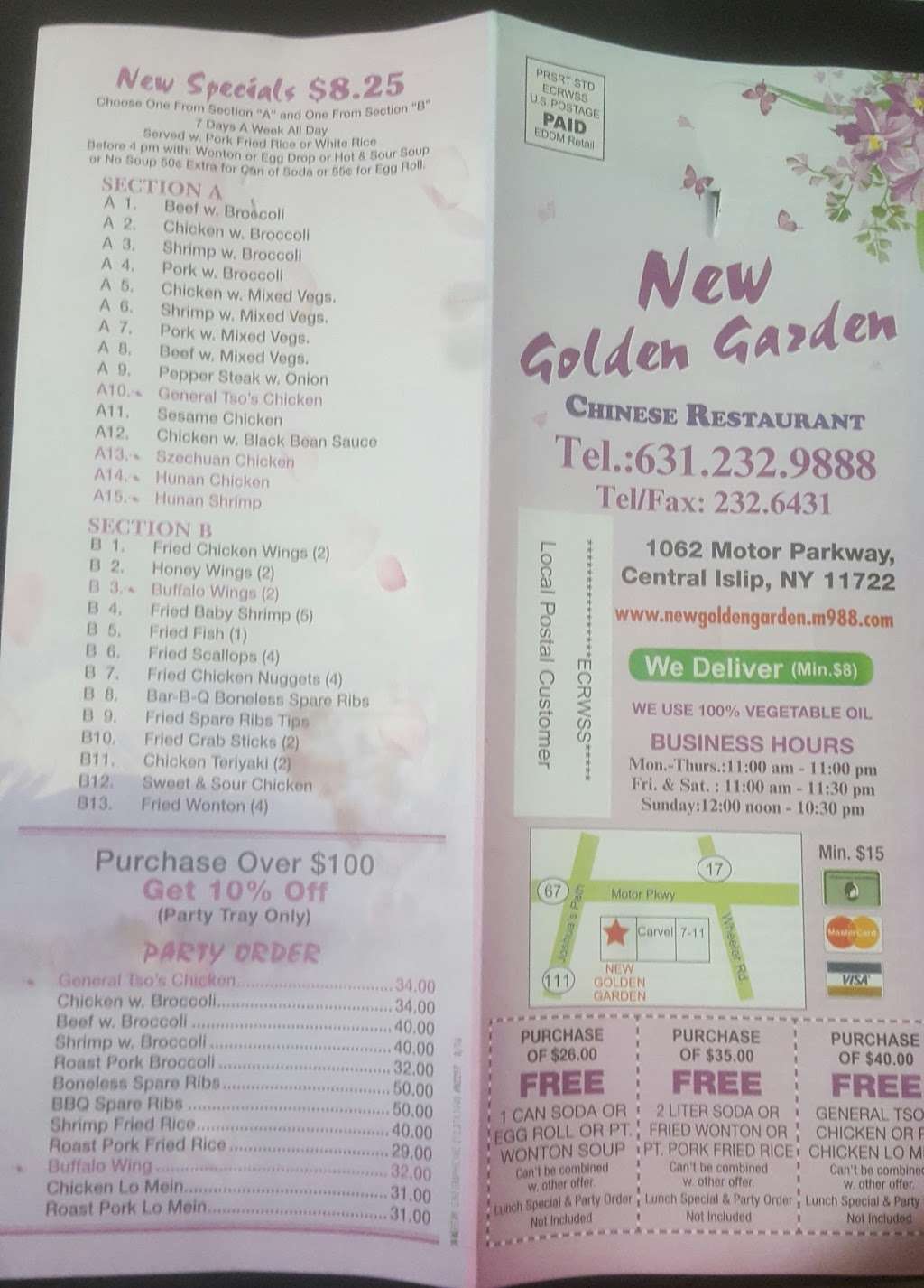 New Golden Garden | 1062 Motor Pkwy, Central Islip, NY 11722, USA | Phone: (631) 232-9888