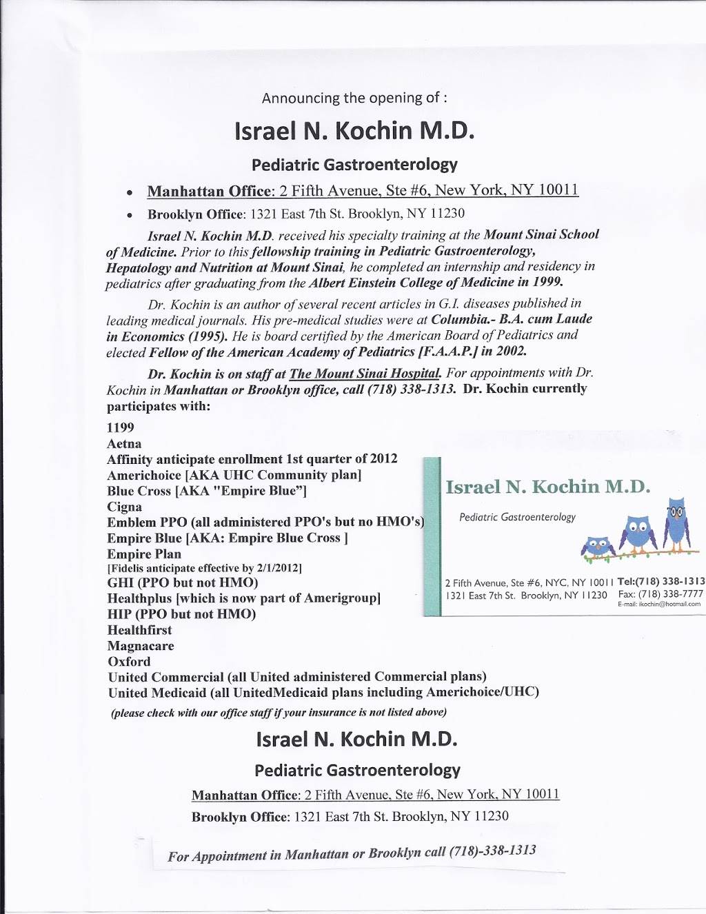 Israel Kochin M.D. | 1321 E 7th St, Brooklyn, NY 11230, USA | Phone: (718) 338-1313