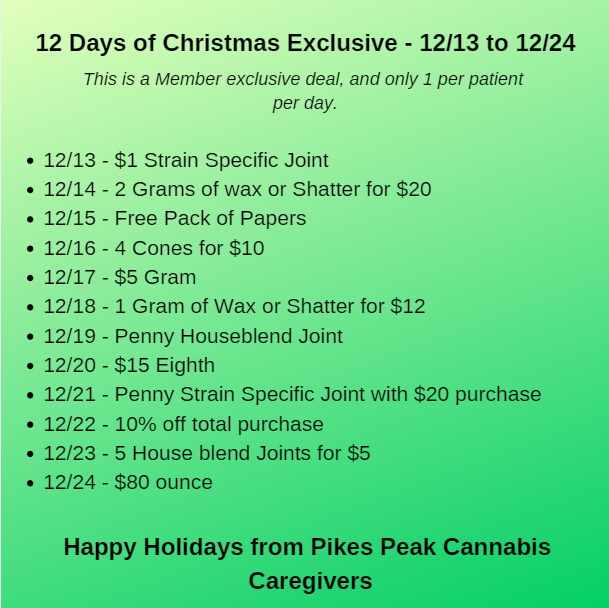 Pikes Peak Cannabis Caregivers | 3715 Drennan Road, Colorado Springs, CO 80910, USA | Phone: (719) 216-5452