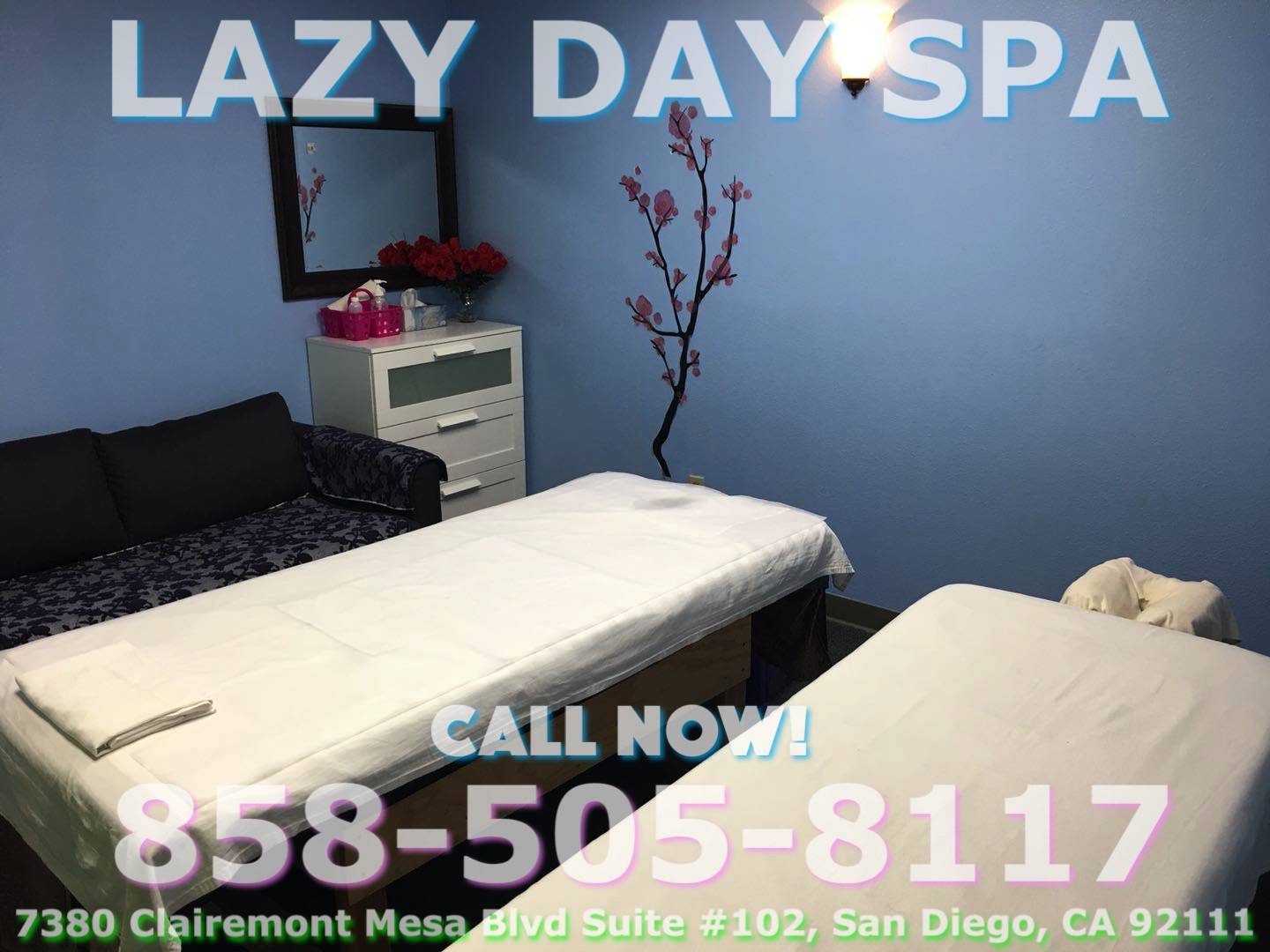 Lazy Day Spa | 7380 Clairemont Mesa Blvd #102, San Diego, CA 92111, USA | Phone: (858) 505-8117