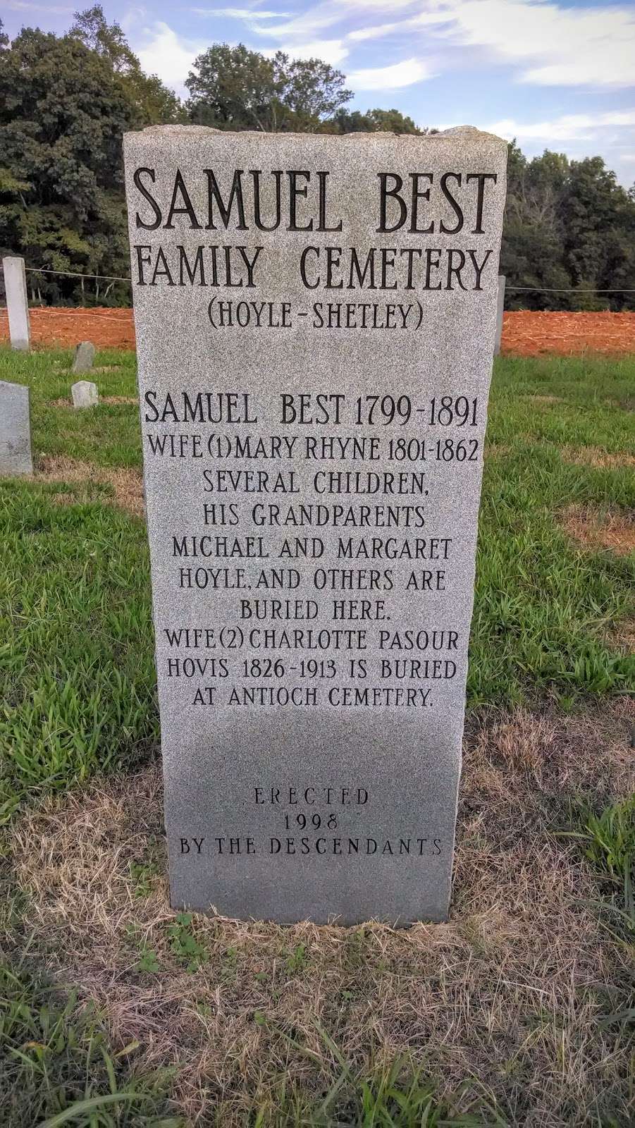 Samuel Best Family Cemetery | 315 Union New Hope Rd, Gastonia, NC 28056, USA | Phone: (704) 867-6712