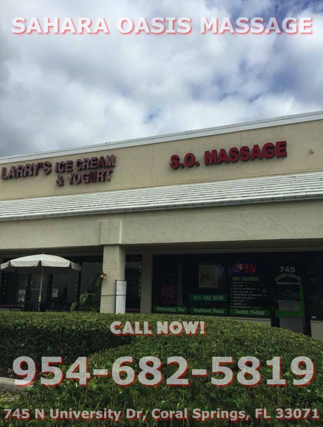 Sahara Oasis Massage | 745 N University Dr, Coral Springs, FL 33071, United States | Phone: (954) 682-5819