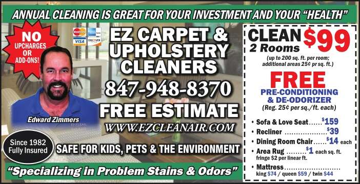 EZ Carpet & Upholstery Cleaners | 2739 Moraine Valley Rd, Wauconda, IL 60084, USA | Phone: (847) 948-8370