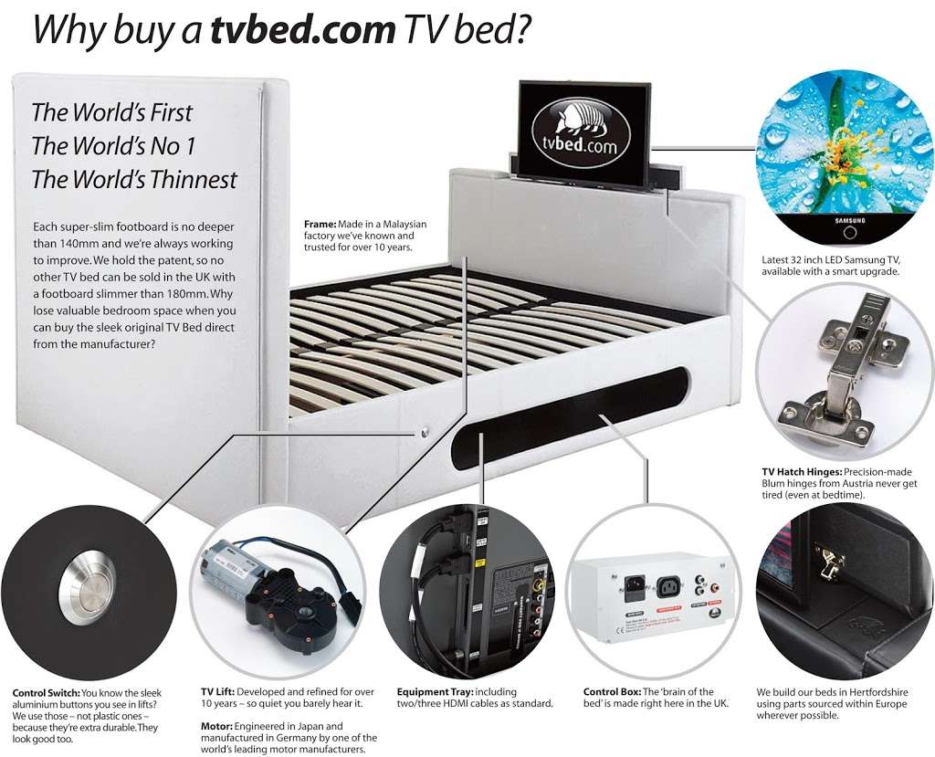 TV Bed Limited | 3 Travellers Cl, Welham Green, Hatfield AL9 7JL, UK | Phone: 01707 277777