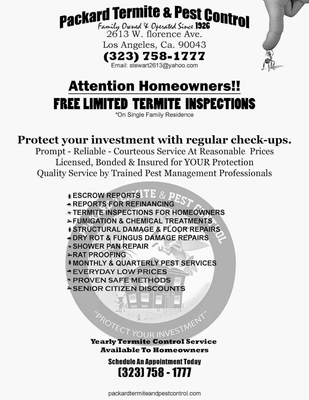 Packard Termite & Pest Control | 2613 W Florence Ave, Los Angeles, CA 90043, USA | Phone: (323) 758-1777