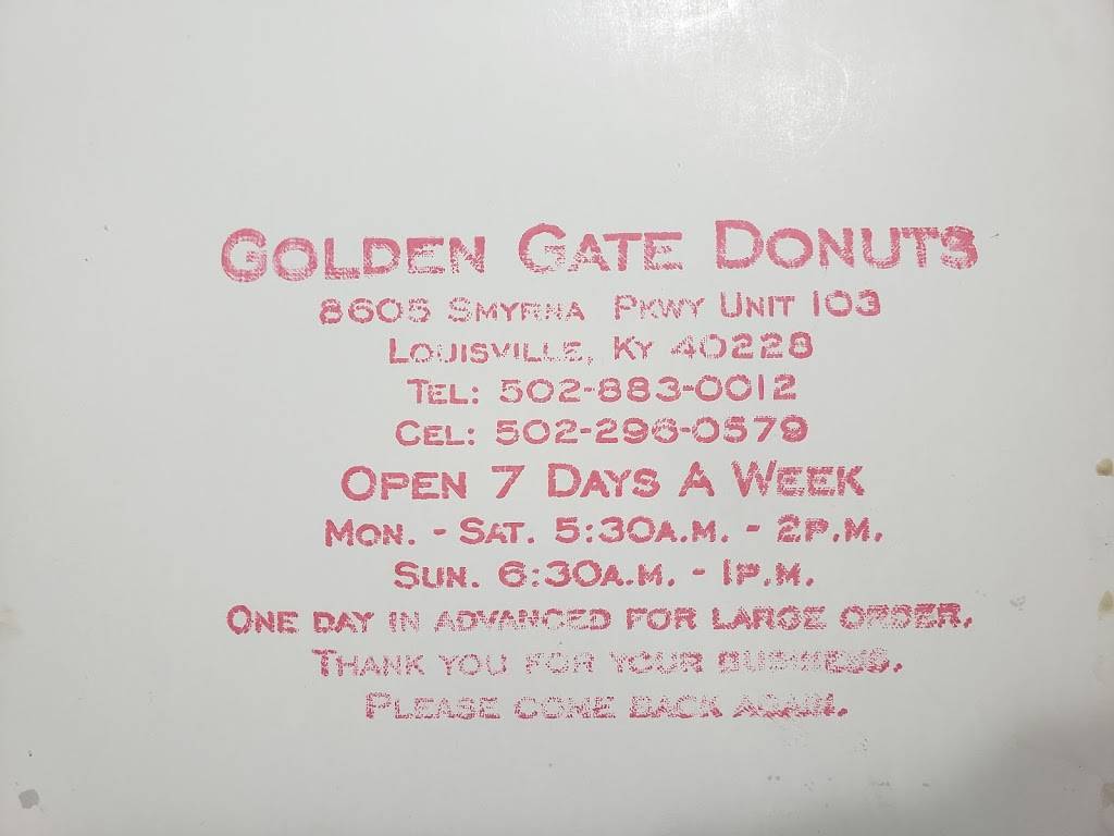 Golden Gate Donuts | 8605 Smyrna Pkwy, Louisville, KY 40228, USA | Phone: (502) 883-0012