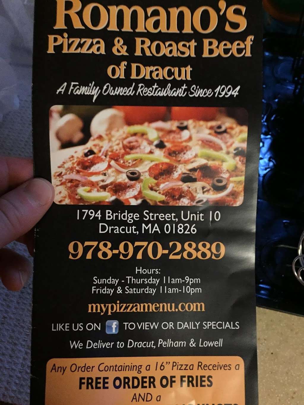 Romanos Pizza & Roast Beef of Dracut | 1794 Bridge St #10, Dracut, MA 01826, USA | Phone: (978) 970-2889