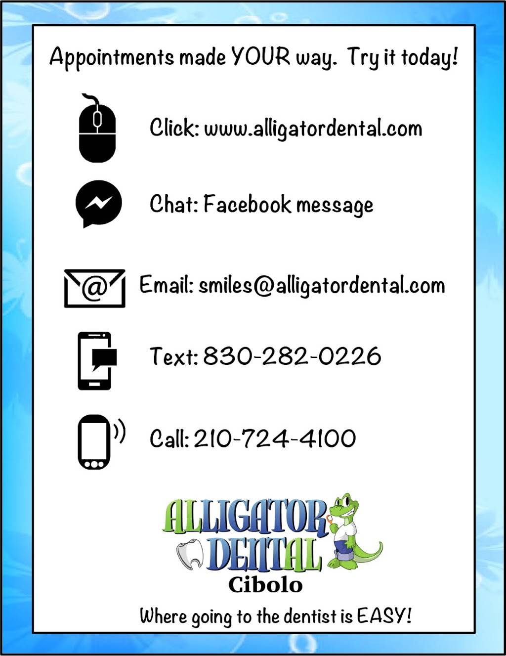 Alligator Dental - Cibolo | 112 Gulf St, Cibolo, TX 78108, USA | Phone: (210) 724-4100