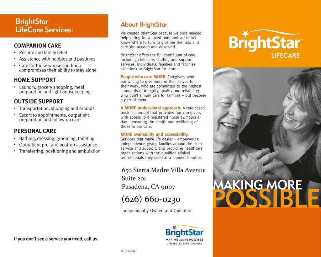 Brightstar Care Pasadena | 650 Sierra Madre Villa Ave #201, Pasadena, CA 91107, USA | Phone: (626) 660-0230