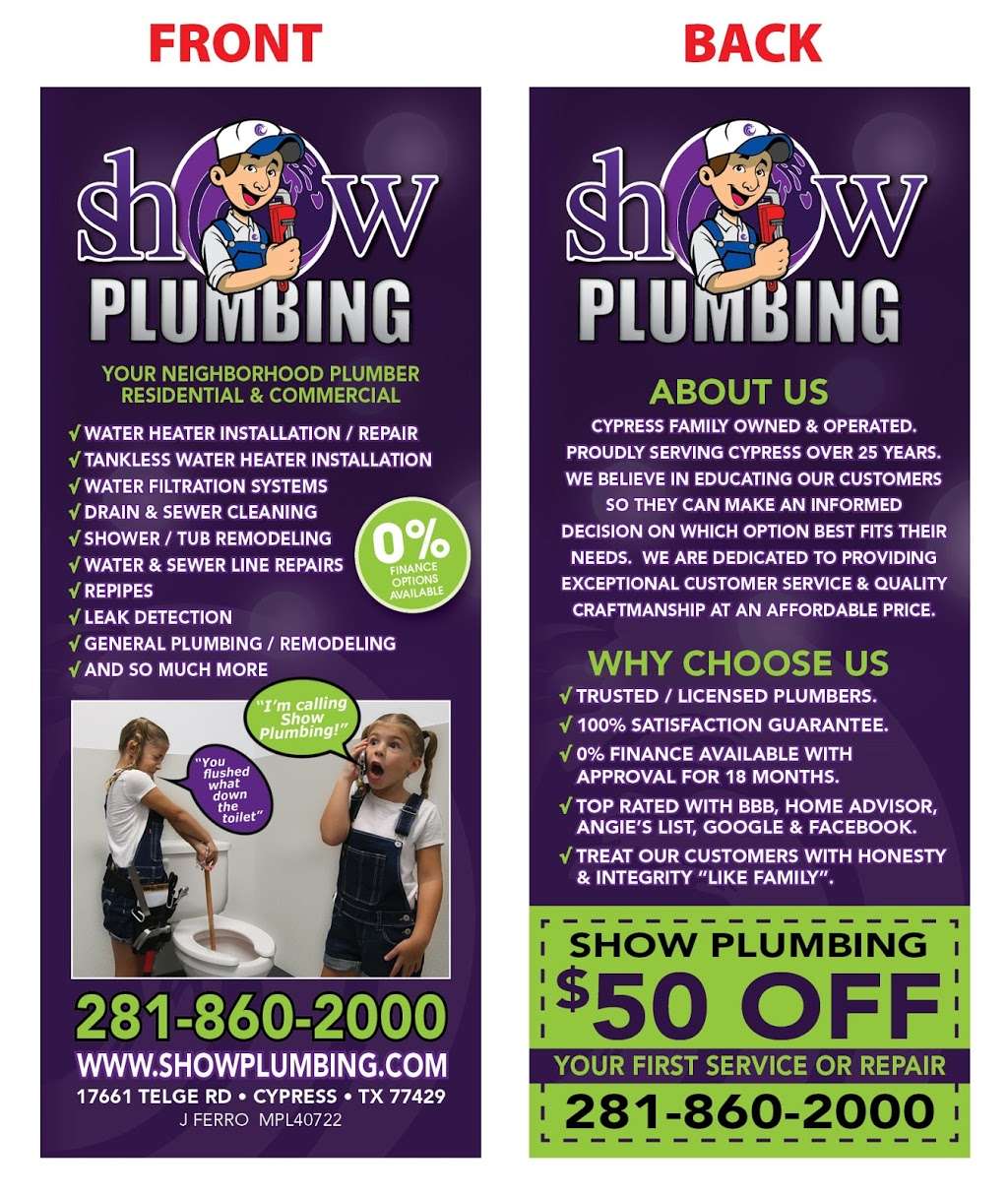 Show Plumbing, LLC | 17661 Telge Rd, Cypress, TX 77429, USA | Phone: (281) 860-2000