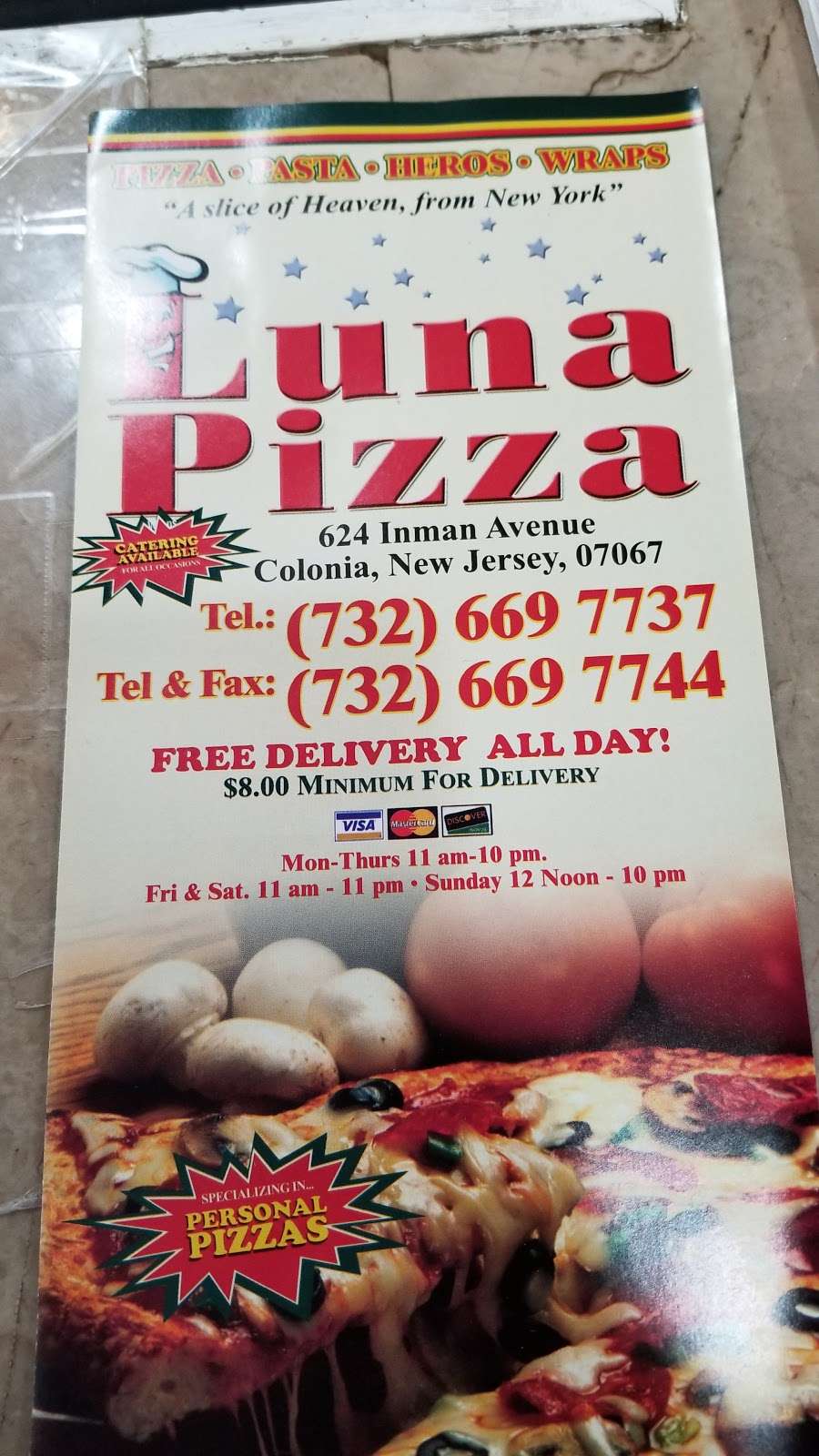 Luna Pizza | 624 Inman Ave, Colonia, NJ 07067, USA | Phone: (732) 669-7737