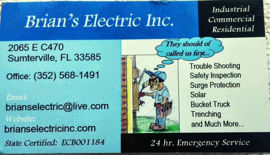 Brians Electric Inc | 2065 E C 470, Sumterville, FL 33585, USA | Phone: (352) 568-1491