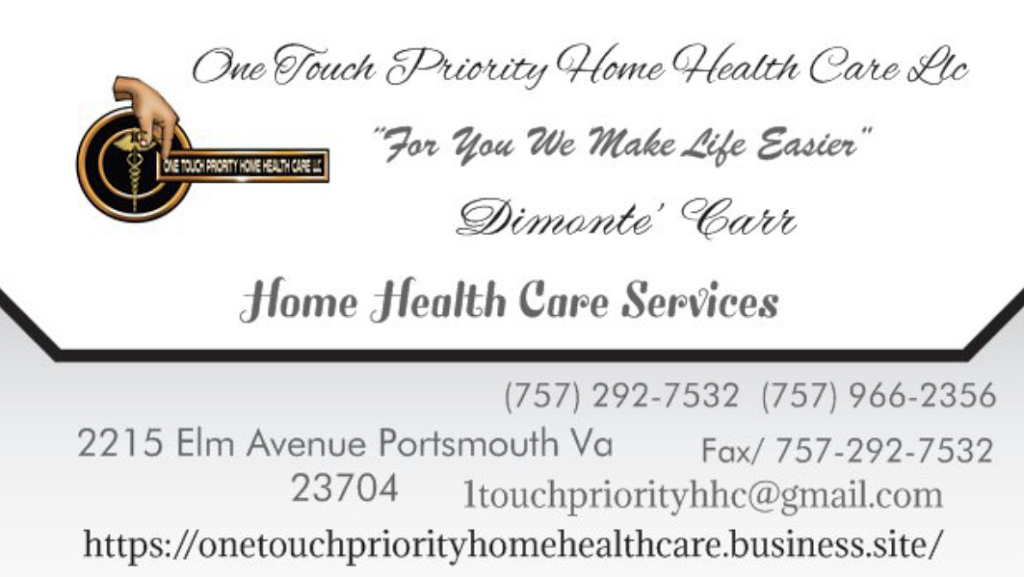 One Touch Priority Home Health Care Llc | 2215 Elm Ave, Portsmouth, VA 23704, USA | Phone: (757) 292-7532
