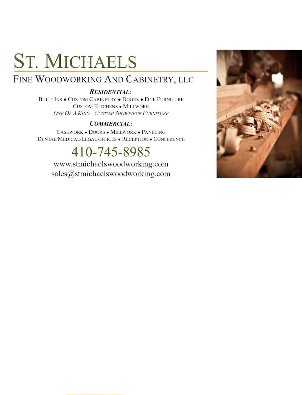 St. Michaels Fine Woodworking and Cabinetry LLC | 8956 Tilghman Island Rd, Wittman, MD 21676, USA | Phone: (410) 745-8985
