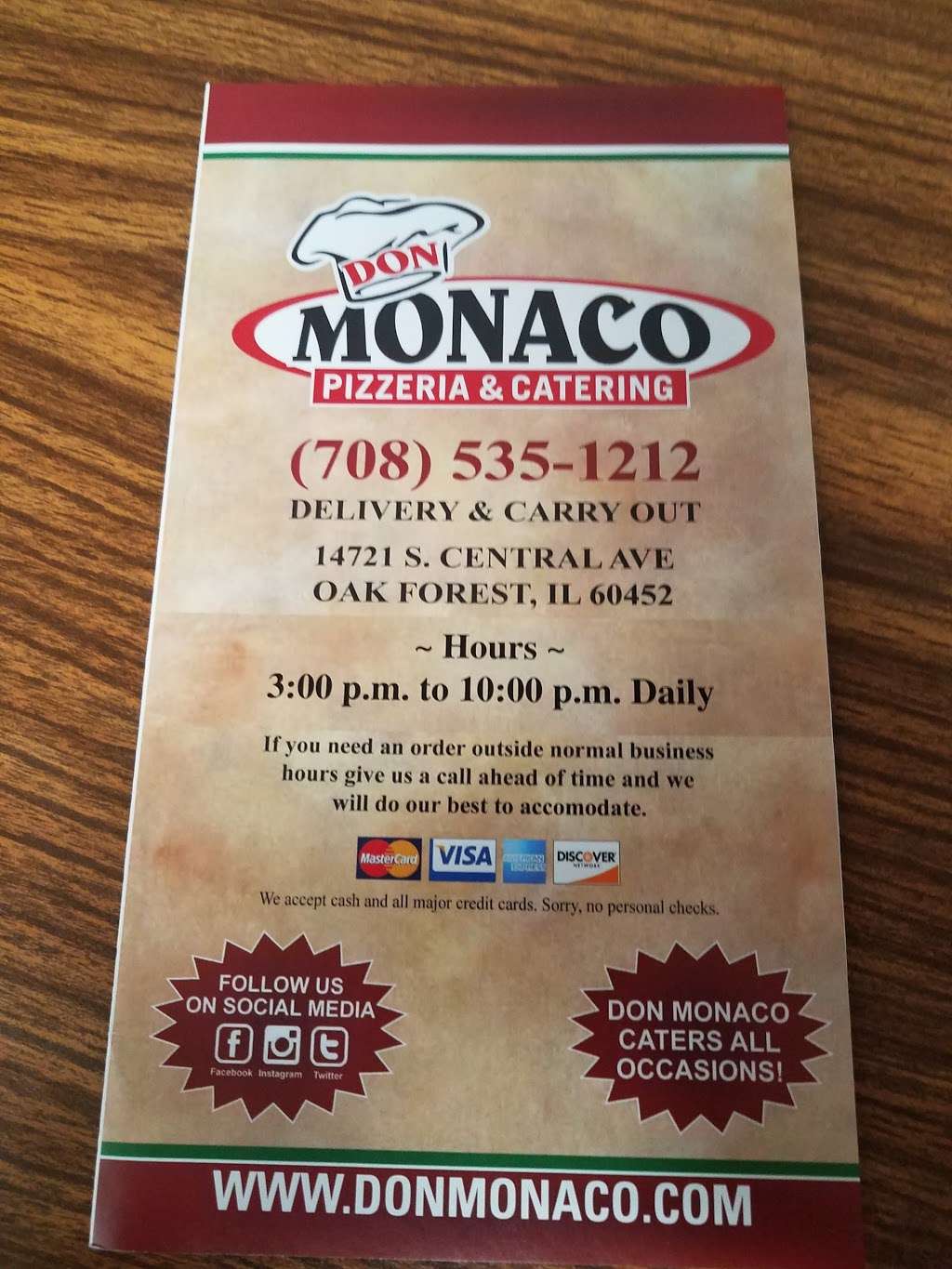 Don Monaco Pizzeria & Catering | 14721 Central Ave, Oak Forest, IL 60452, USA | Phone: (708) 535-1212