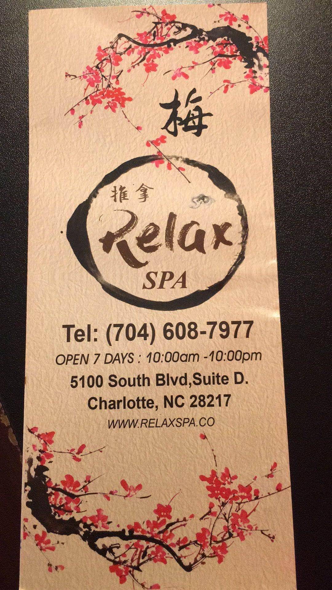 Relax Spa | 5100 South Blvd, Charlotte, NC 28217, United States | Phone: (704) 608-7977