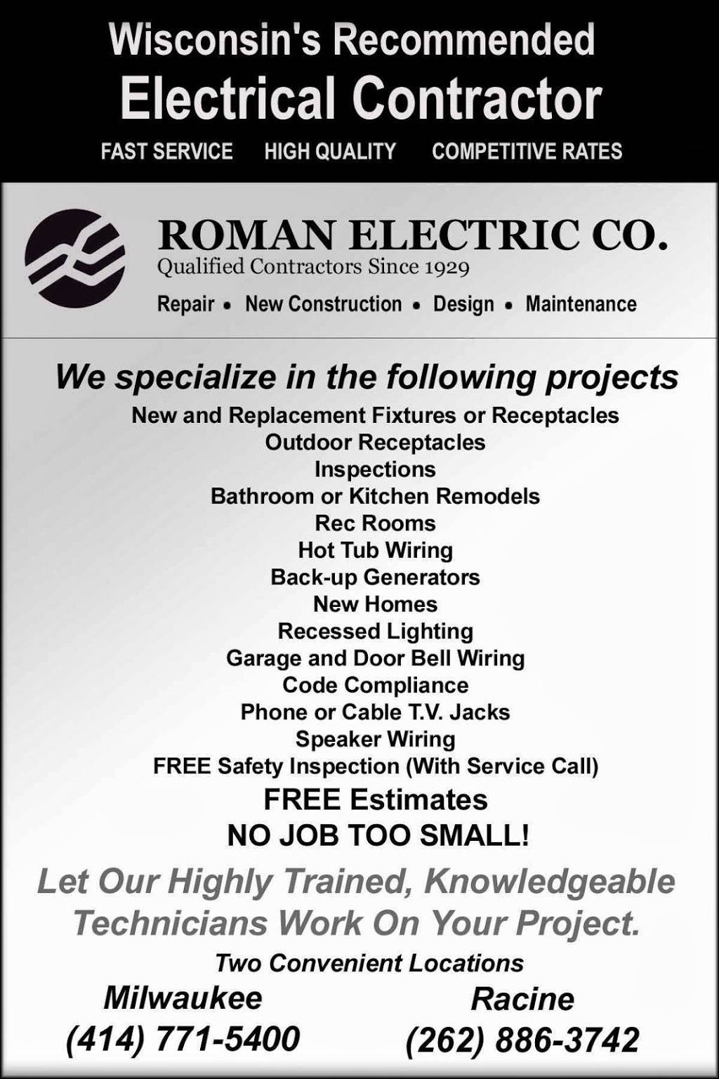 Roman Electric, Plumbing, Heating & Cooling | 640 S 70th St, Milwaukee, WI 53214, USA | Phone: (414) 771-5400