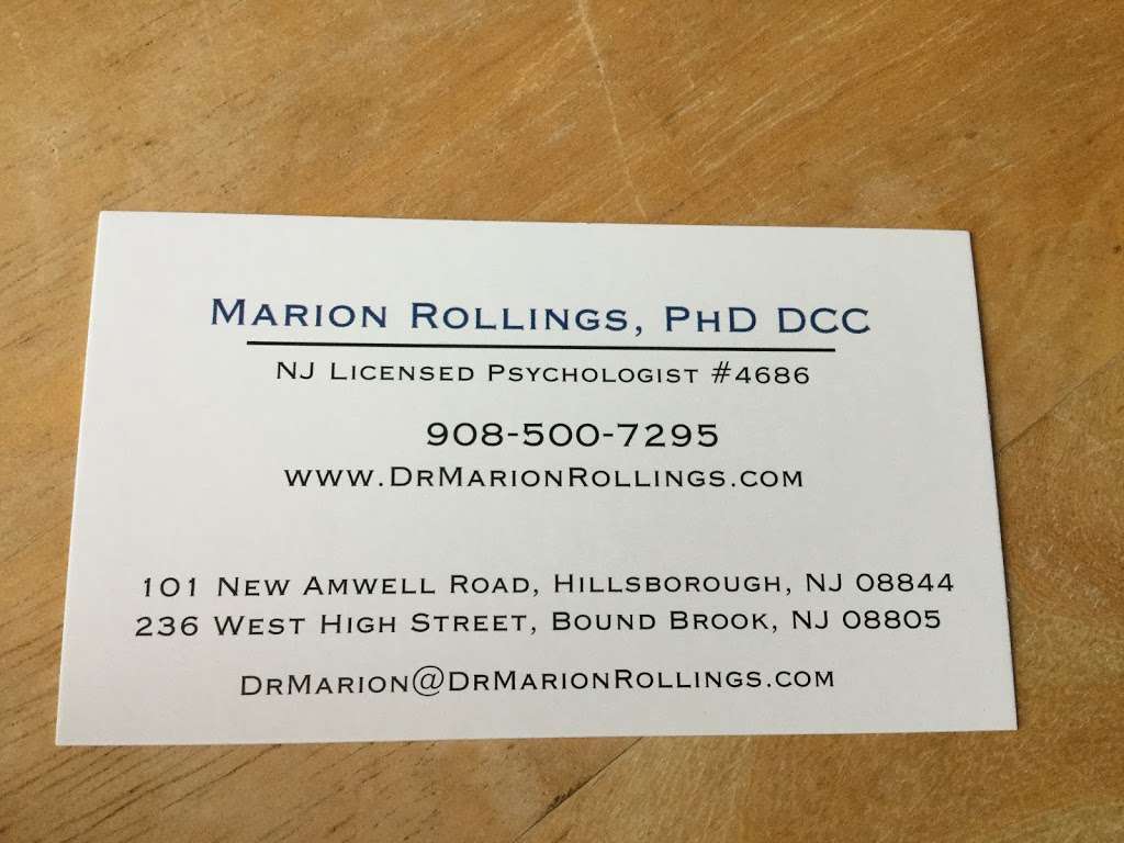 Marion Rollings, PhD BC-TMH | 101 New Amwell Rd, Hillsborough Township, NJ 08844, USA | Phone: (908) 500-7295