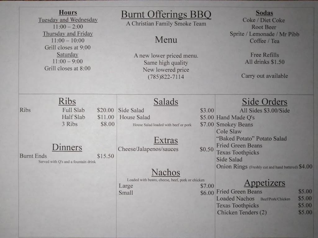 Burnt Offerings BBQ | 103 W Brown Ave, Greeley, KS 66033 | Phone: (785) 822-7114