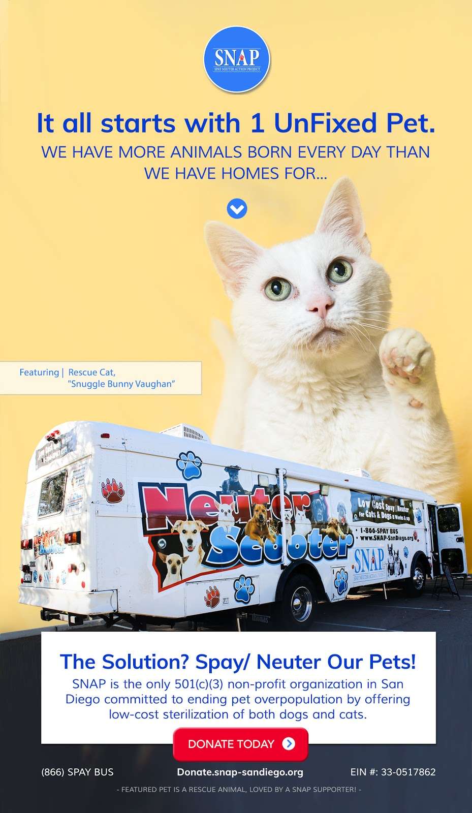 SNAP: Spay-Neuter Action Project of San Diego | 9474 Kearny Villa Rd Ste 211, San Diego, CA 92126, USA | Phone: (619) 525-3047