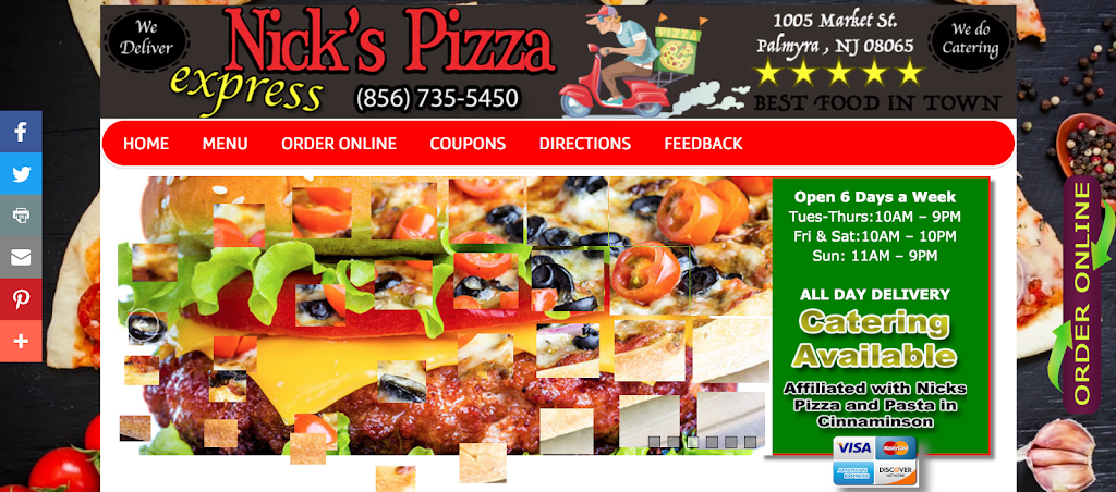 Nicks Pizza Express | 1005 Market St, Palmyra, NJ 08065 | Phone: (856) 735-5450