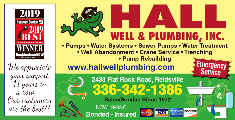 Hall Well & Plumbing | 2433 Flat Rock Rd, Reidsville, NC 27320, USA | Phone: (336) 342-1386
