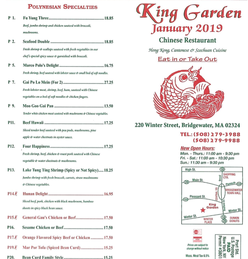 King Garden | 220 Winter St, Bridgewater, MA 02324, USA | Phone: (508) 279-9988
