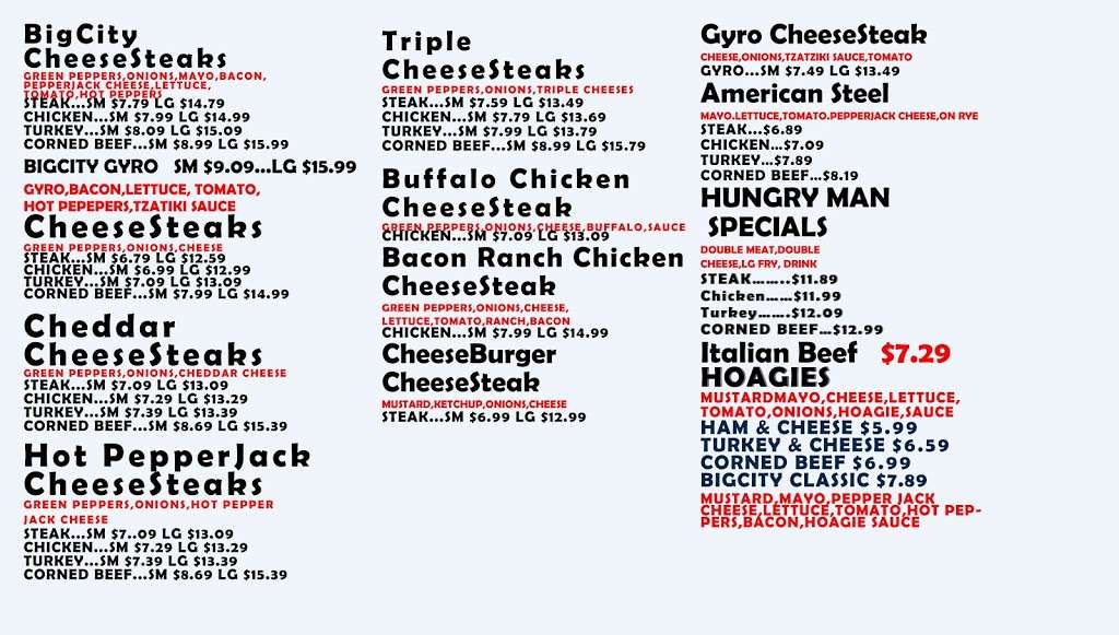 BigCity CheeseSteaks | 6421 Columbia Ave, Hammond, IN 46320 | Phone: (219) 937-7978