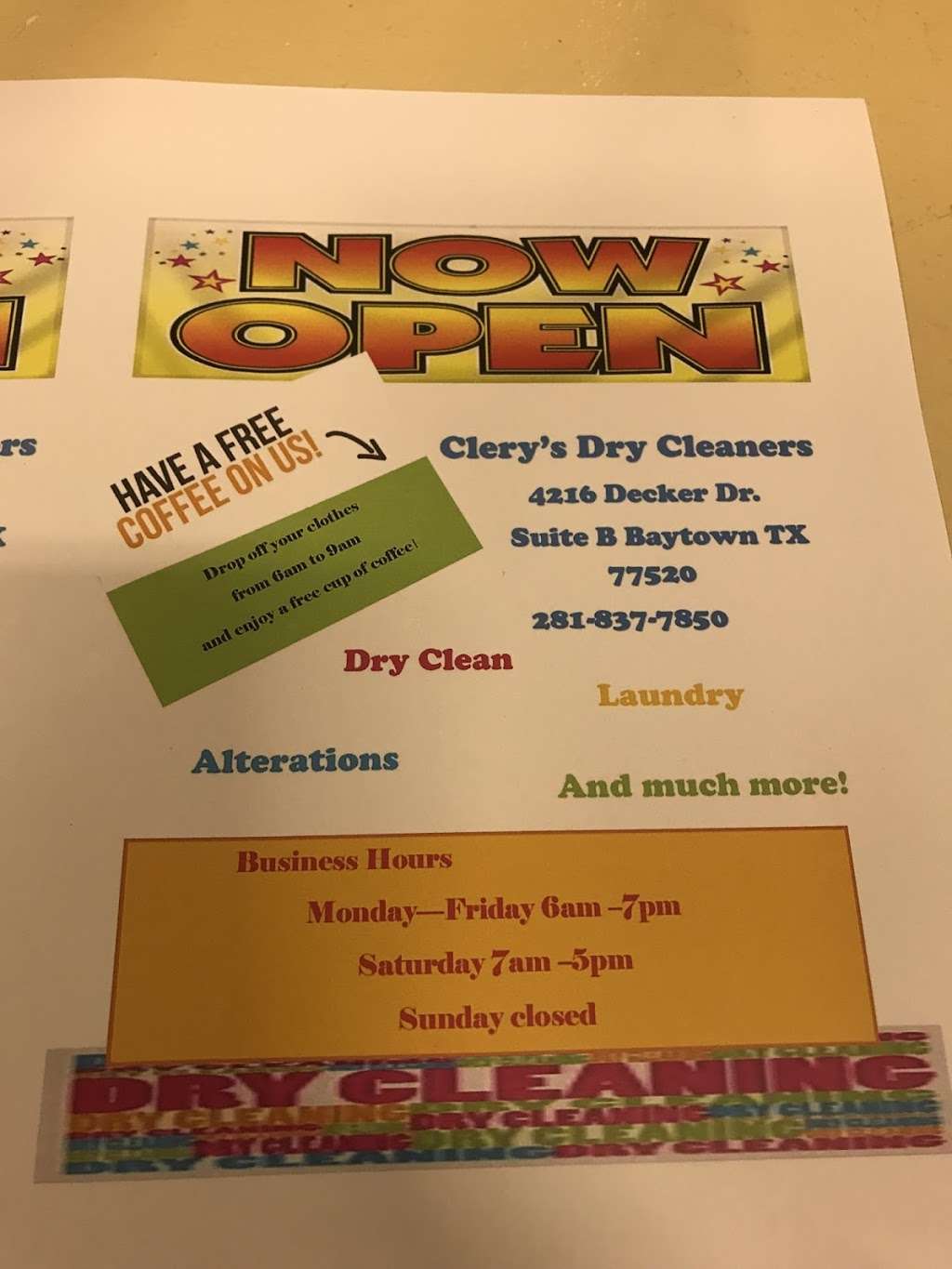 Clery’s Dry Cleaners | 4216 B Decker Dr, Baytown, TX 77520, USA | Phone: (281) 837-7850